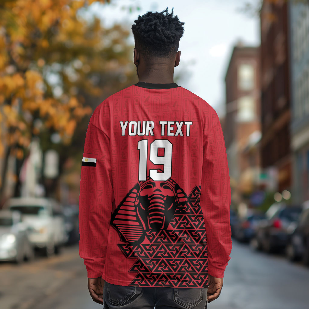 Custom World Football 2026 Egypt Long Sleeve Shirt Pharaohs Hieroglyphs Pride Red Version