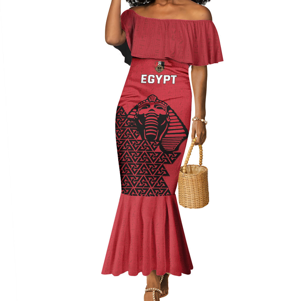 Custom World Football 2026 Egypt Mermaid Dress Pharaohs Hieroglyphs Pride Red Version