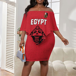 Custom World Football 2026 Egypt Off Shoulder Short Dress Pharaohs Hieroglyphs Pride Red Version