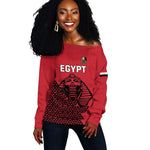 Custom World Football 2026 Egypt Off Shoulder Sweater Pharaohs Hieroglyphs Pride Red Version