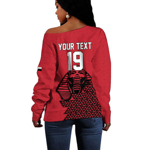 Custom World Football 2026 Egypt Off Shoulder Sweater Pharaohs Hieroglyphs Pride Red Version