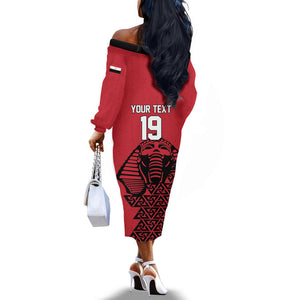 Custom World Football 2026 Egypt Off The Shoulder Long Sleeve Dress Pharaohs Hieroglyphs Pride Red Version
