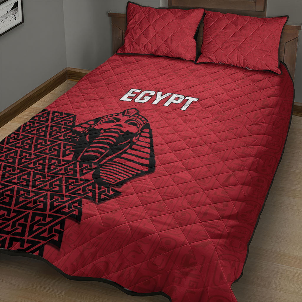 World Football 2026 Egypt Quilt Bed Set Pharaohs Hieroglyphs Pride Red Version