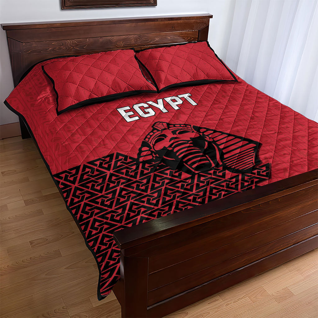 World Football 2026 Egypt Quilt Bed Set Pharaohs Hieroglyphs Pride Red Version
