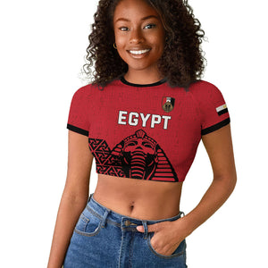 Custom World Football 2026 Egypt Raglan Cropped T shirt Pharaohs Hieroglyphs Pride Red Version