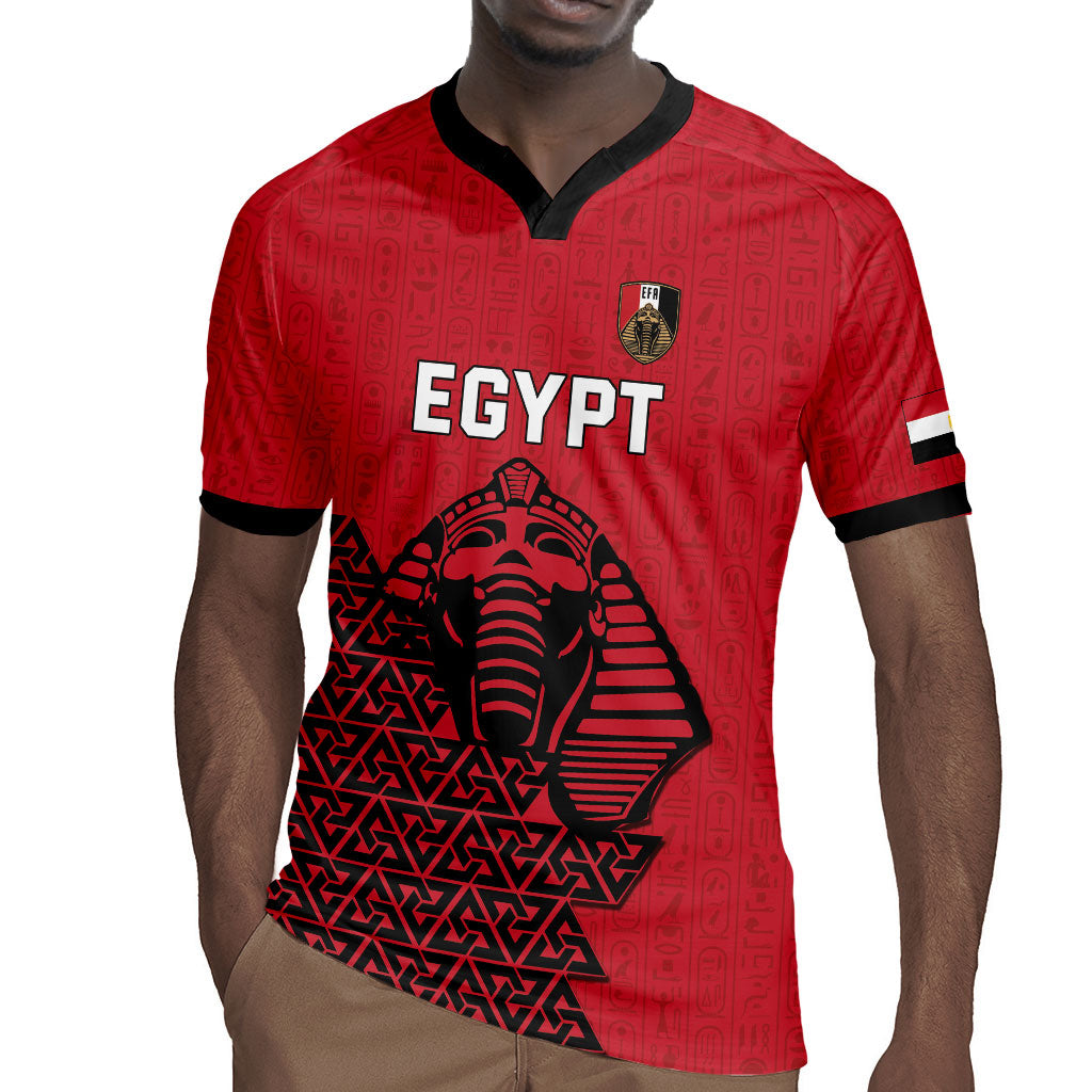 Custom World Football 2026 Egypt Rugby Jersey Pharaohs Hieroglyphs Pride Red Version