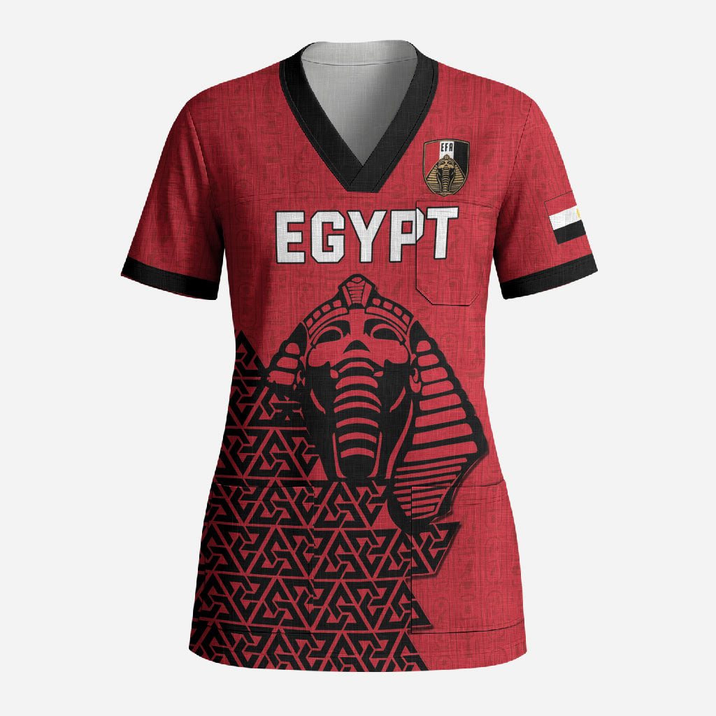 Custom World Football 2026 Egypt Scrub Top Pharaohs Hieroglyphs Pride Red Version