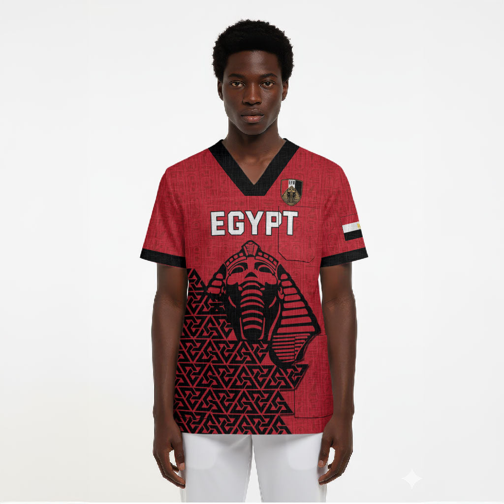 Custom World Football 2026 Egypt Scrub Top Pharaohs Hieroglyphs Pride Red Version