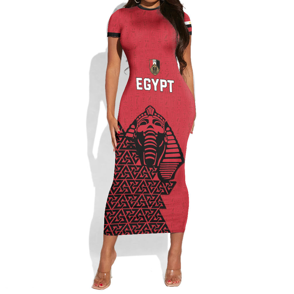 Custom World Football 2026 Egypt Short Sleeve Bodycon Dress Pharaohs Hieroglyphs Pride Red Version