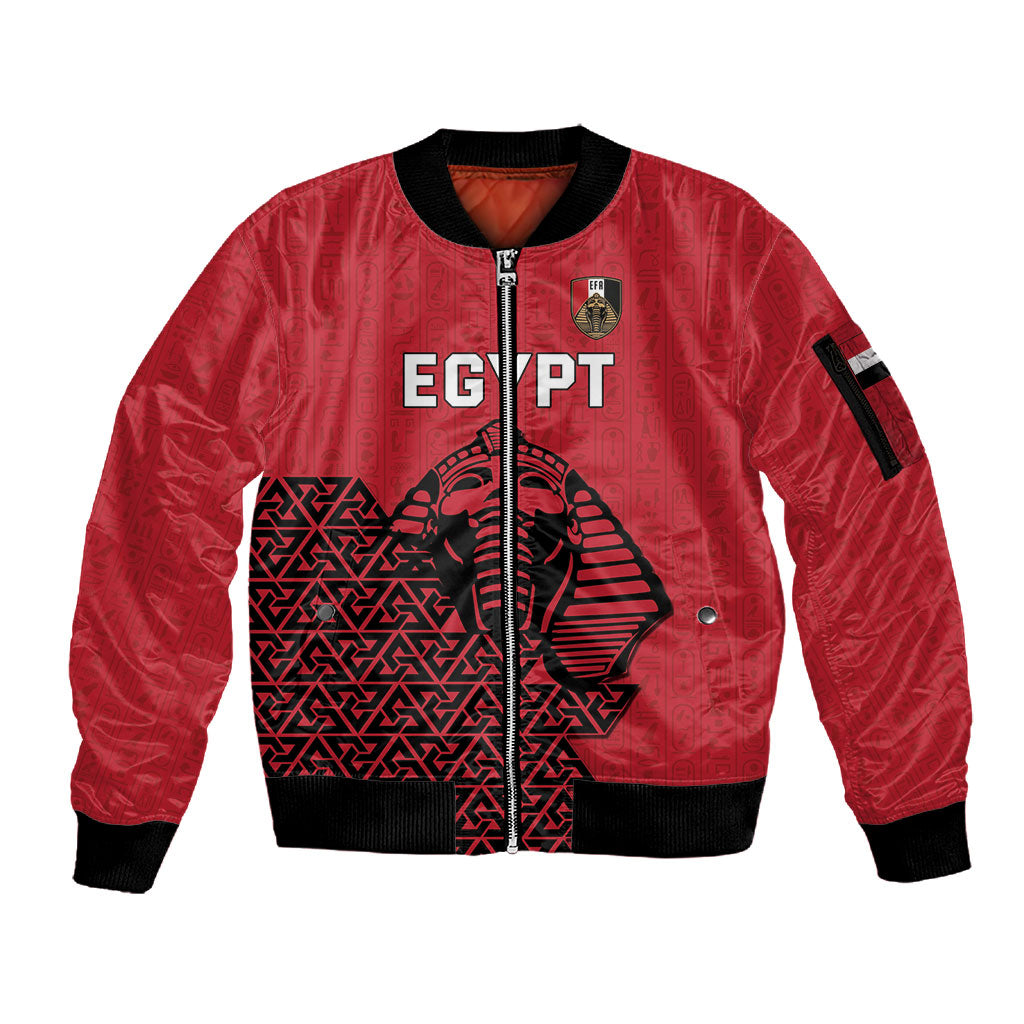 Custom World Football 2026 Egypt Sleeve Zip Bomber Jacket Pharaohs Hieroglyphs Pride Red Version