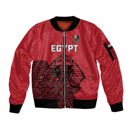 Custom World Football 2026 Egypt Sleeve Zip Bomber Jacket Pharaohs Hieroglyphs Pride Red Version