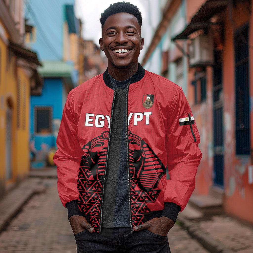 Custom World Football 2026 Egypt Sleeve Zip Bomber Jacket Pharaohs Hieroglyphs Pride Red Version
