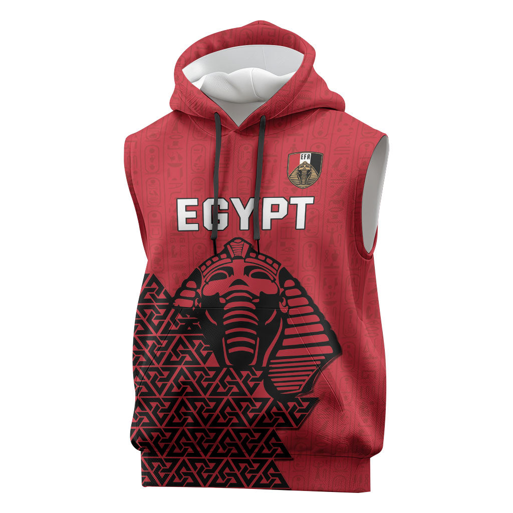 Custom World Football 2026 Egypt Sleeveless Hoodie Pharaohs Hieroglyphs Pride Red Version
