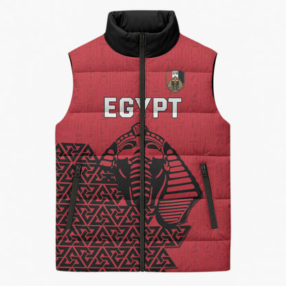 Custom World Football 2026 Egypt Sleeveless Puffer Jacket Pharaohs Hieroglyphs Pride Red Version