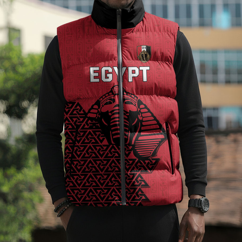 Custom World Football 2026 Egypt Sleeveless Puffer Jacket Pharaohs Hieroglyphs Pride Red Version
