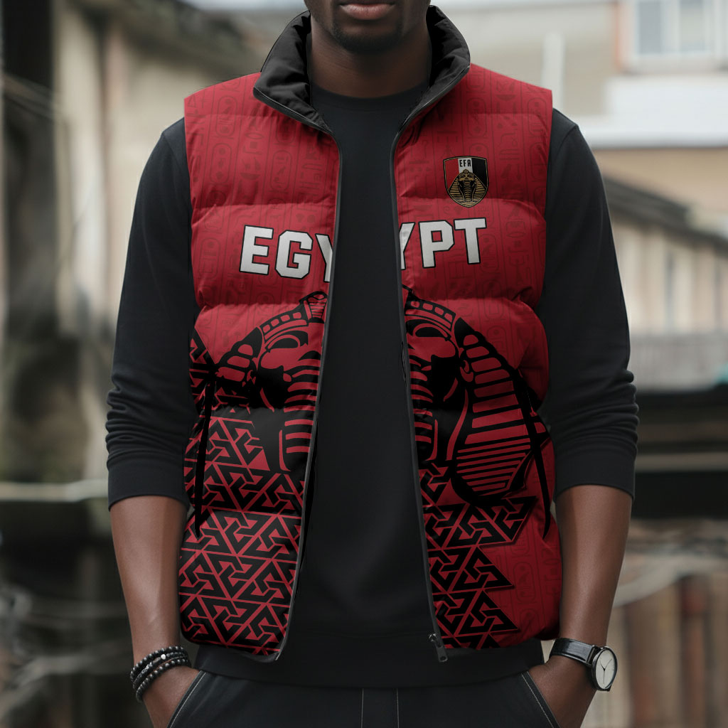 Custom World Football 2026 Egypt Sleeveless Puffer Jacket Pharaohs Hieroglyphs Pride Red Version