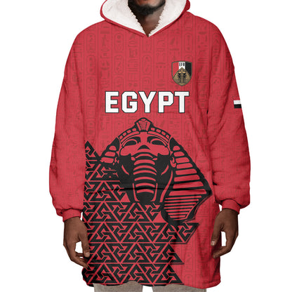 Custom World Football 2026 Egypt Wearable Blanket Hoodie Pharaohs Hieroglyphs Pride Red Version