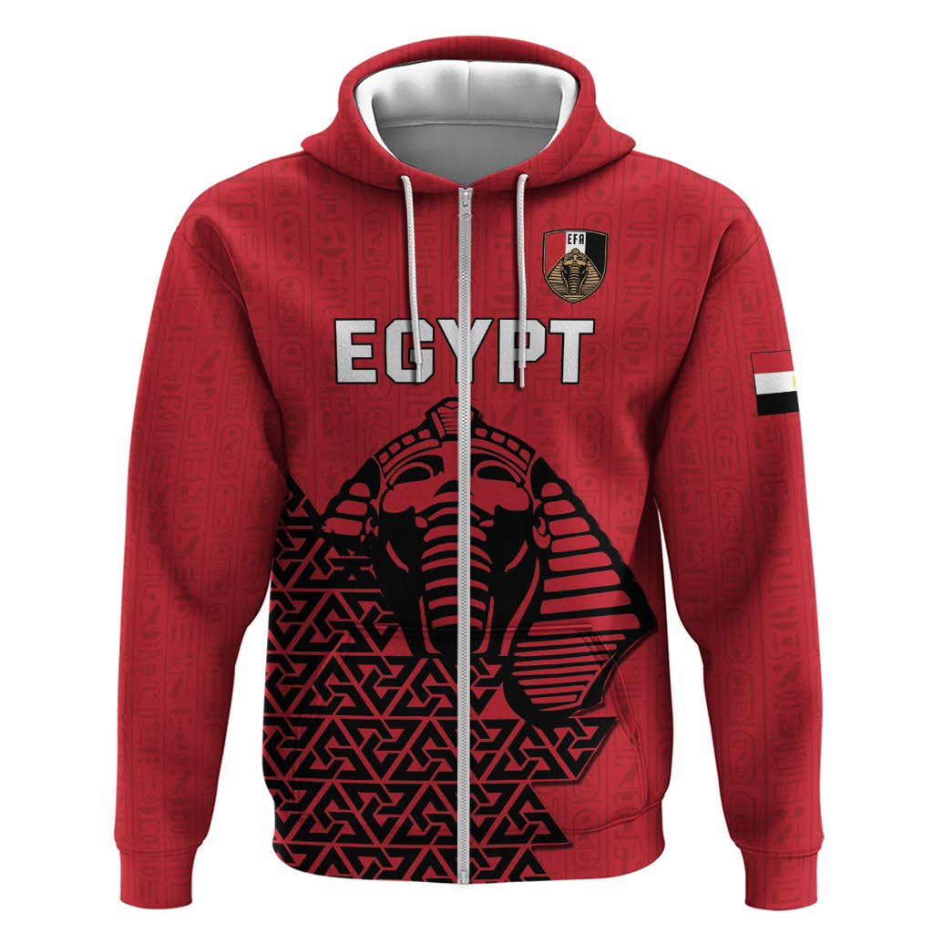 Custom World Football 2026 Egypt Zip Hoodie Pharaohs Hieroglyphs Pride Red Version