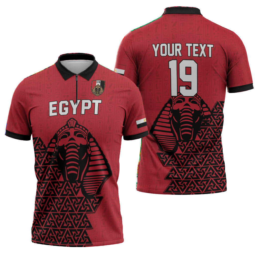 Custom World Football 2026 Egypt Zipper Polo Shirt Pharaohs Hieroglyphs Pride Red Version