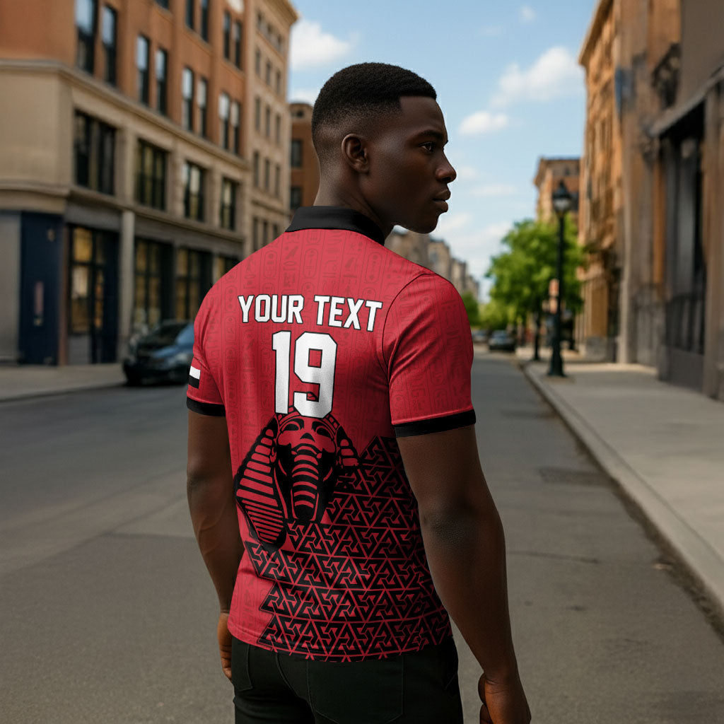 Custom World Football 2026 Egypt Zipper Polo Shirt Pharaohs Hieroglyphs Pride Red Version