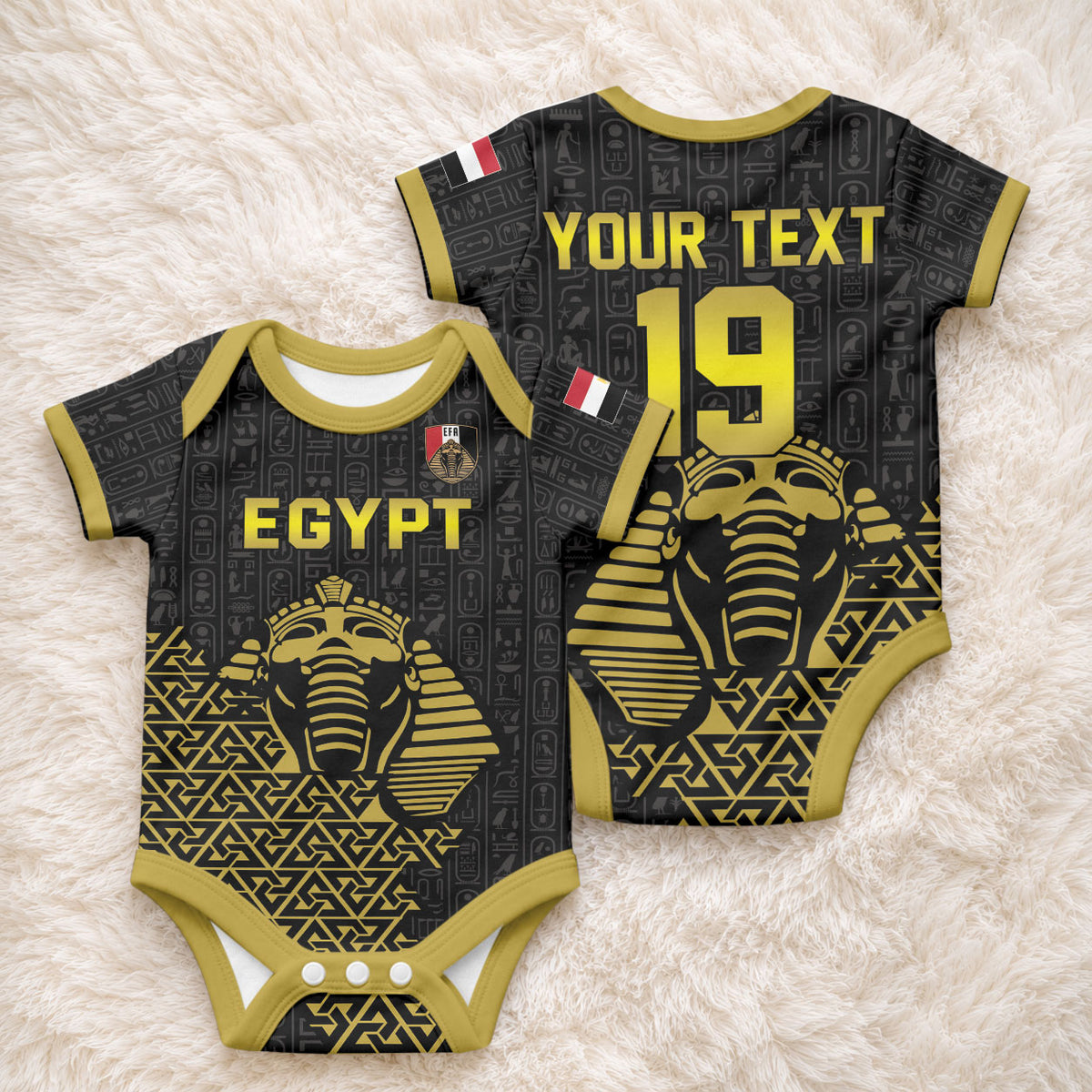 Custom World Football 2026 Egypt Baby Onesie Pharaohs Hieroglyphs Pride Black Version