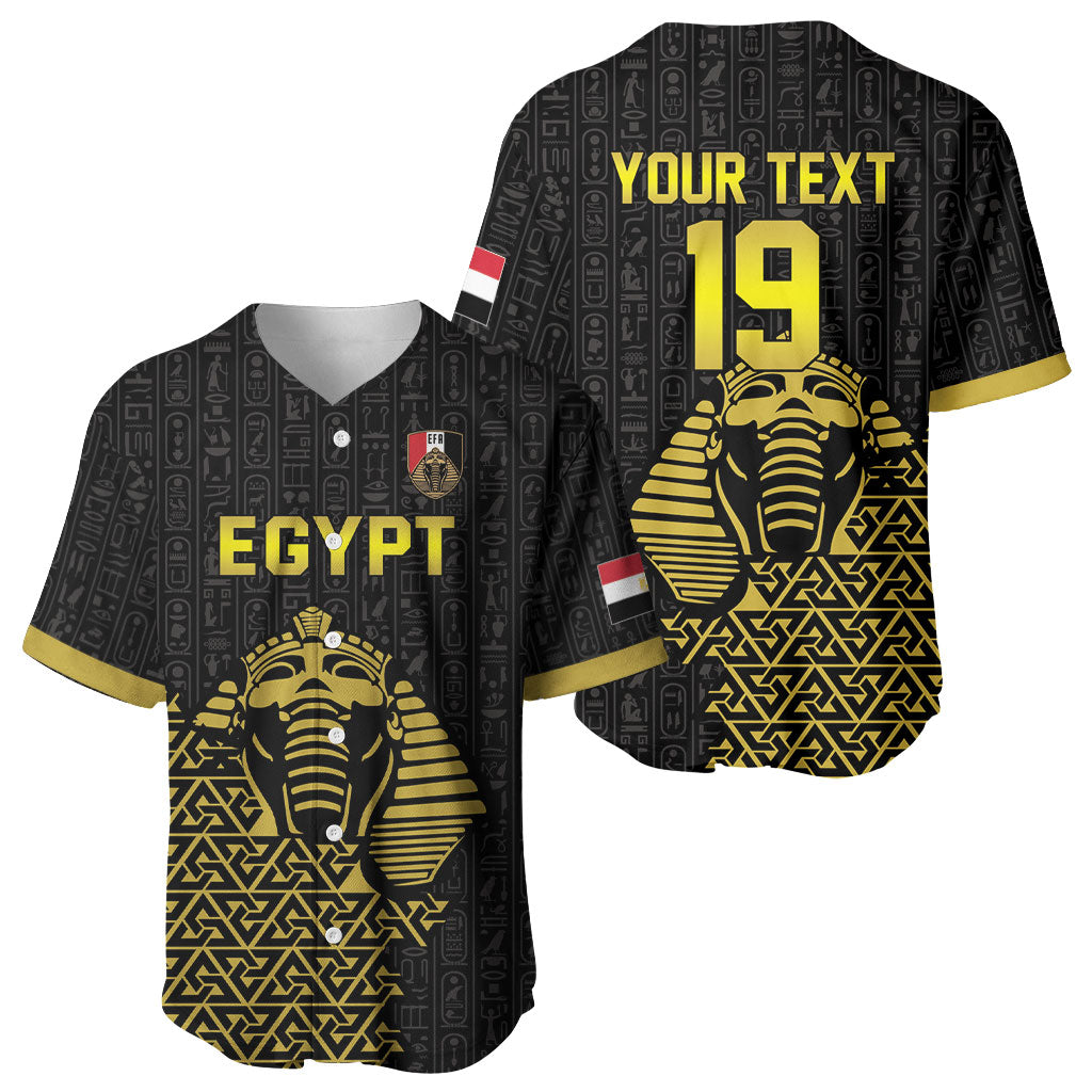Custom World Football 2026 Egypt Baseball Jersey Pharaohs Hieroglyphs Pride Black Version