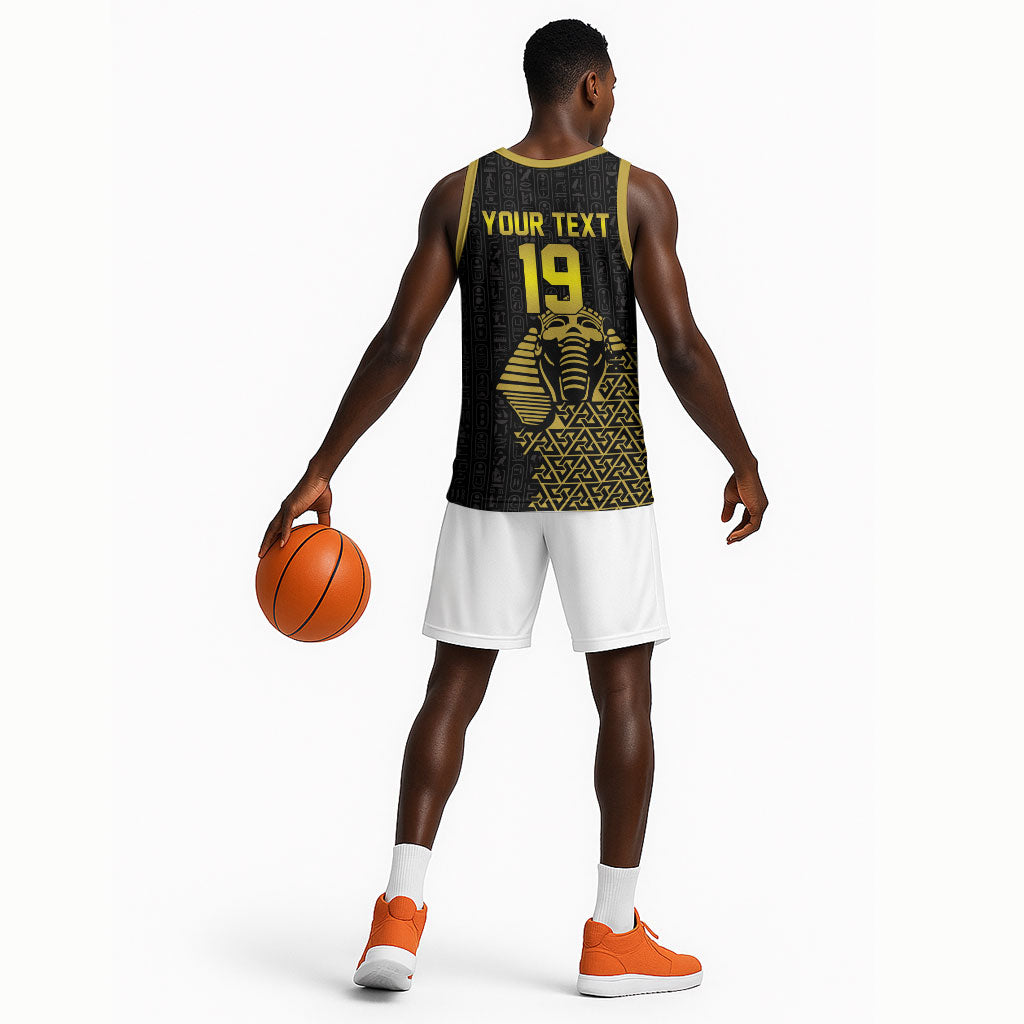 Custom World Football 2026 Egypt Basketball Jersey Pharaohs Hieroglyphs Pride Black Version