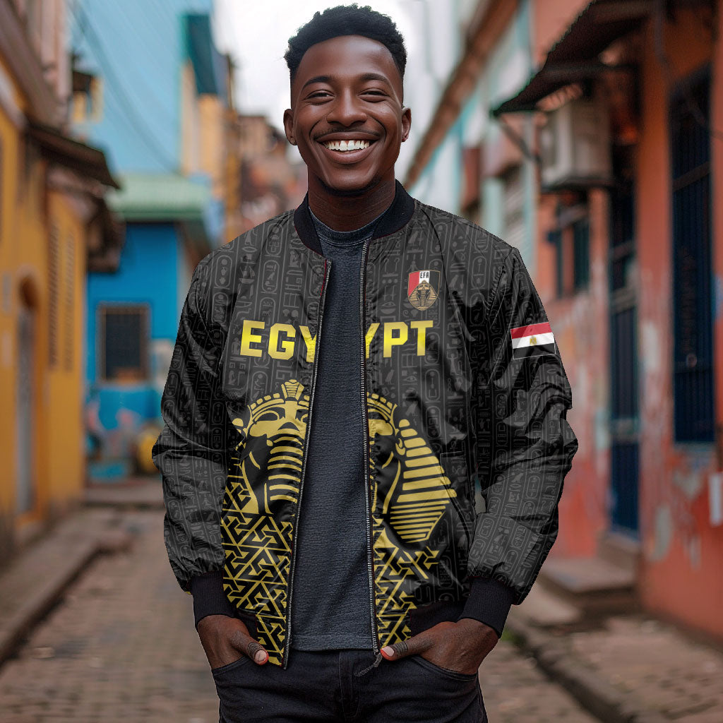 Custom World Football 2026 Egypt Bomber Jacket Pharaohs Hieroglyphs Pride Black Version