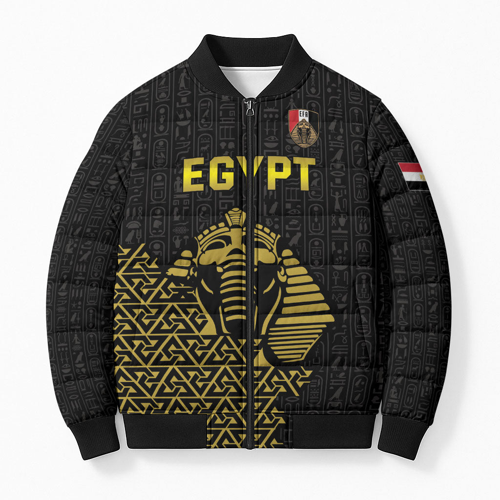 Custom World Football 2026 Egypt Bomber Puffer Jacket Pharaohs Hieroglyphs Pride Black Version