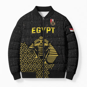Custom World Football 2026 Egypt Bomber Puffer Jacket Pharaohs Hieroglyphs Pride Black Version