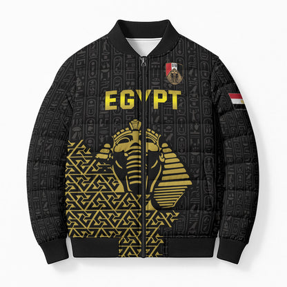Custom World Football 2026 Egypt Bomber Puffer Jacket Pharaohs Hieroglyphs Pride Black Version