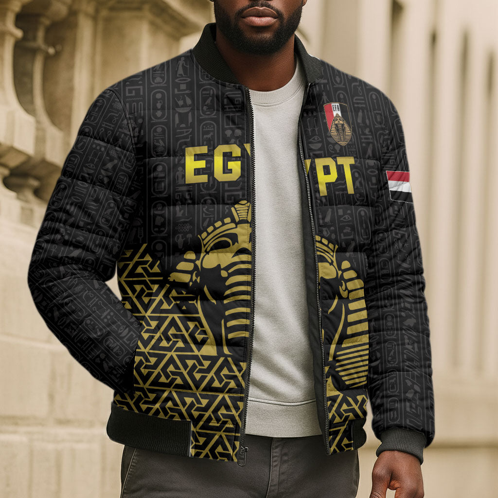 Custom World Football 2026 Egypt Bomber Puffer Jacket Pharaohs Hieroglyphs Pride Black Version