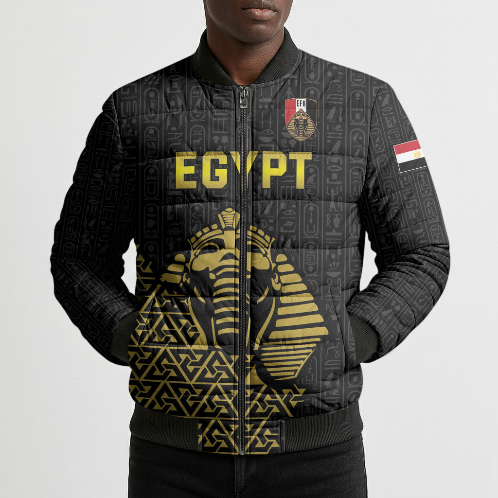 Custom World Football 2026 Egypt Bomber Puffer Jacket Pharaohs Hieroglyphs Pride Black Version