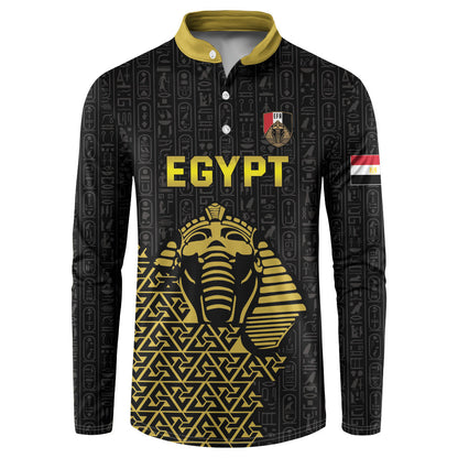 Custom World Football 2026 Egypt Button Sweatshirt Pharaohs Hieroglyphs Pride Black Version