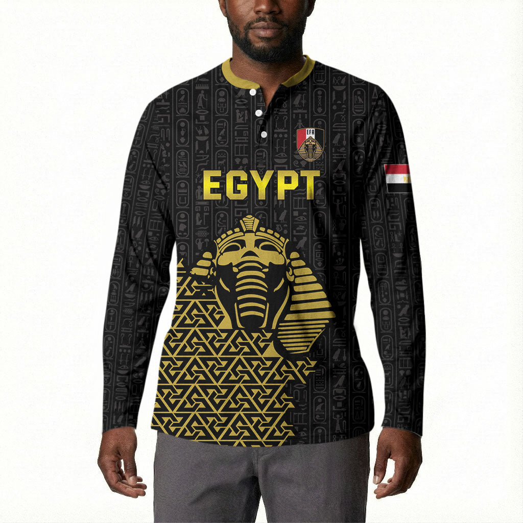 Custom World Football 2026 Egypt Button Sweatshirt Pharaohs Hieroglyphs Pride Black Version