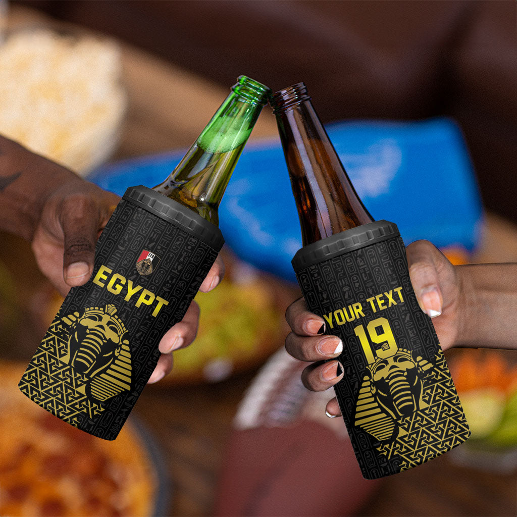 Custom World Football 2026 Egypt 4 in 1 Can Cooler Tumbler Pharaohs Hieroglyphs Pride Black Version