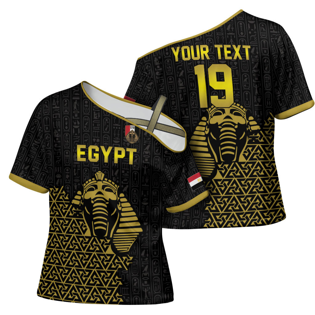 Custom World Football 2026 Egypt Cross Shoulder Shirt Pharaohs Hieroglyphs Pride Black Version
