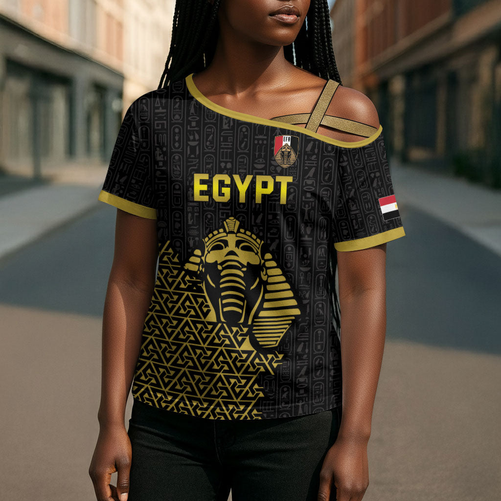 Custom World Football 2026 Egypt Cross Shoulder Shirt Pharaohs Hieroglyphs Pride Black Version