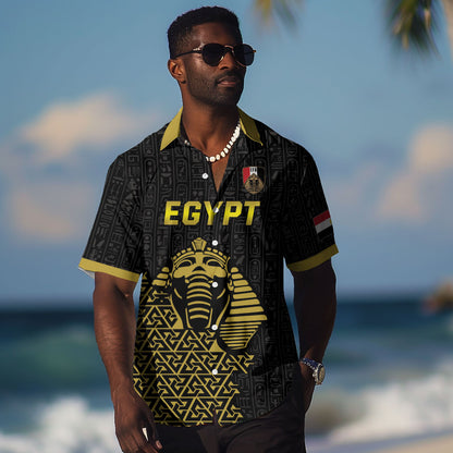 Custom World Football 2026 Egypt Hawaiian Shirt Pharaohs Hieroglyphs Pride Black Version