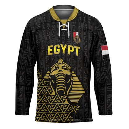 Custom World Football 2026 Egypt Hockey Jersey Pharaohs Hieroglyphs Pride Black Version