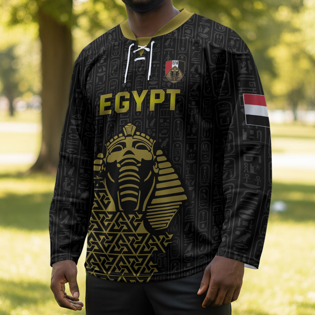 Custom World Football 2026 Egypt Hockey Jersey Pharaohs Hieroglyphs Pride Black Version