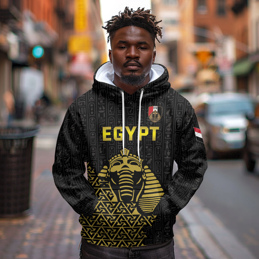 Custom World Football 2026 Egypt Hoodie Pharaohs Hieroglyphs Pride Black Version
