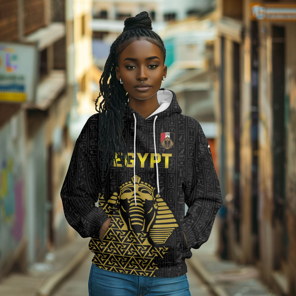 Custom World Football 2026 Egypt Hoodie Pharaohs Hieroglyphs Pride Black Version