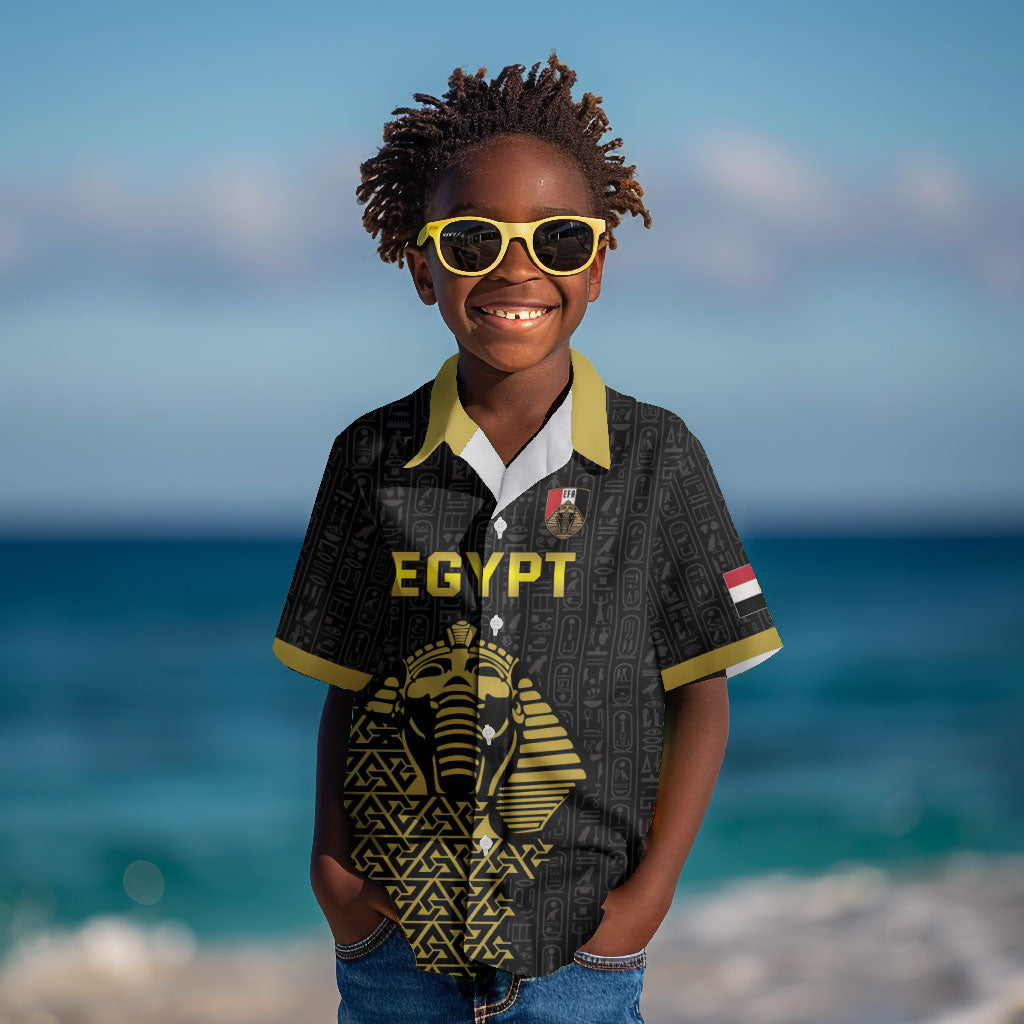 Custom World Football 2026 Egypt Kid Hawaiian Shirt Pharaohs Hieroglyphs Pride Black Version