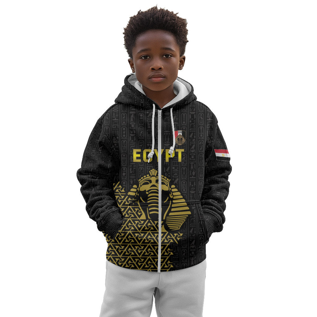 Custom World Football 2026 Egypt Kid Hoodie Pharaohs Hieroglyphs Pride Black Version