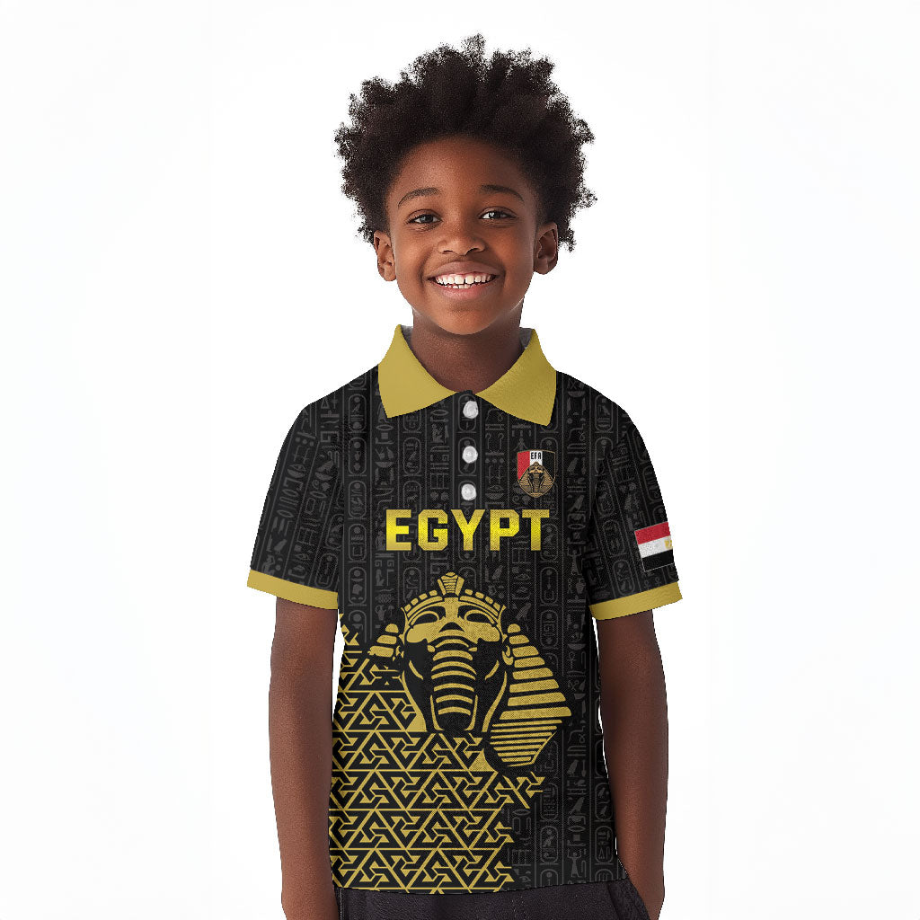 Custom World Football 2026 Egypt Kid Polo Shirt Pharaohs Hieroglyphs Pride Black Version