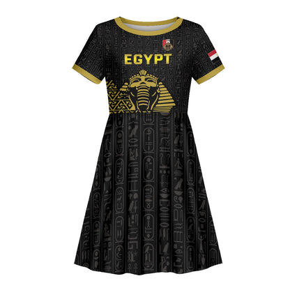 Custom World Football 2026 Egypt Kid Short Sleeve Dress Pharaohs Hieroglyphs Pride Black Version