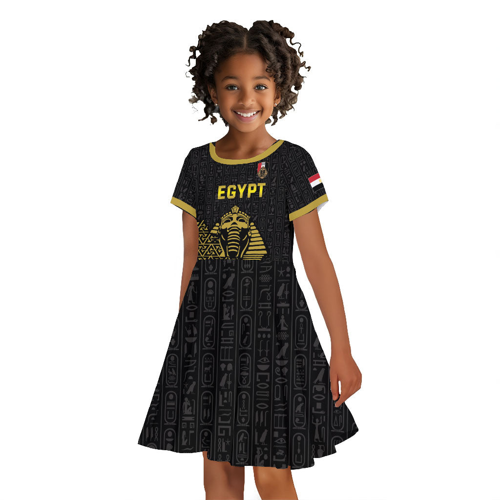 Custom World Football 2026 Egypt Kid Short Sleeve Dress Pharaohs Hieroglyphs Pride Black Version