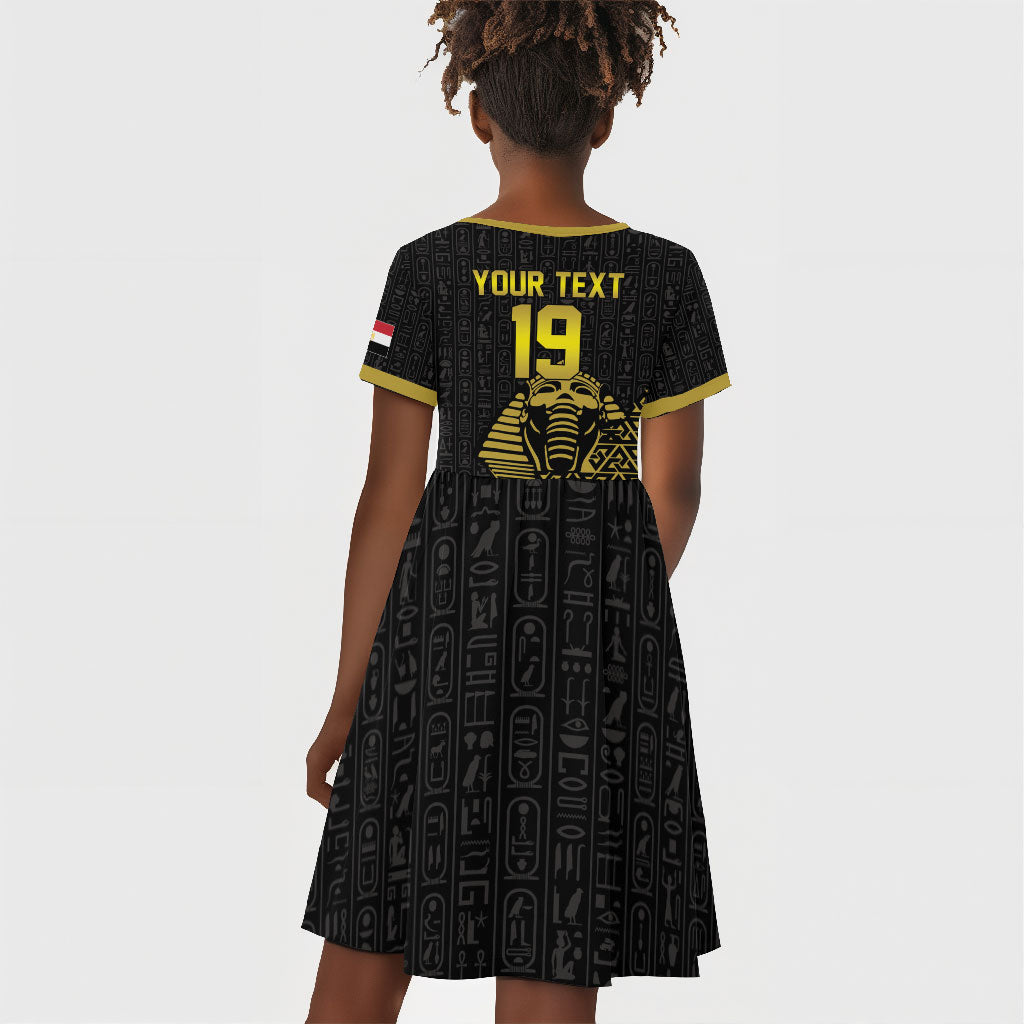 Custom World Football 2026 Egypt Kid Short Sleeve Dress Pharaohs Hieroglyphs Pride Black Version