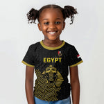 Custom World Football 2026 Egypt Kid T shirt Pharaohs Hieroglyphs Pride Black Version